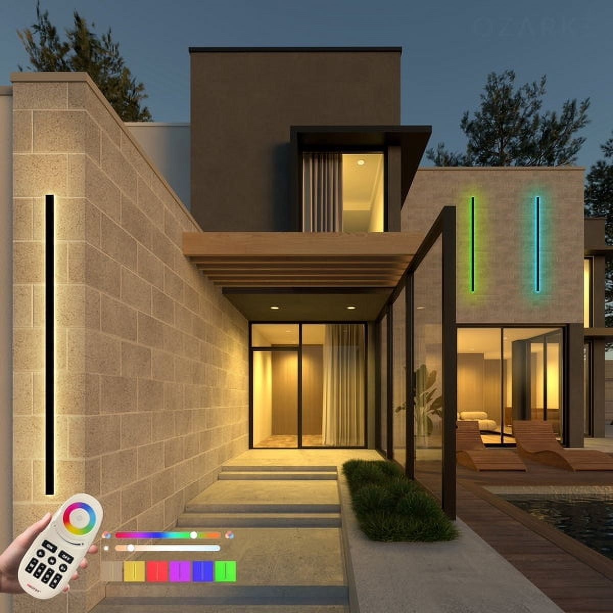 Ozarke Svelte RGBWW (RGB, Warm White) Outdoor Modern LED Wall Sconce - 80 Inches