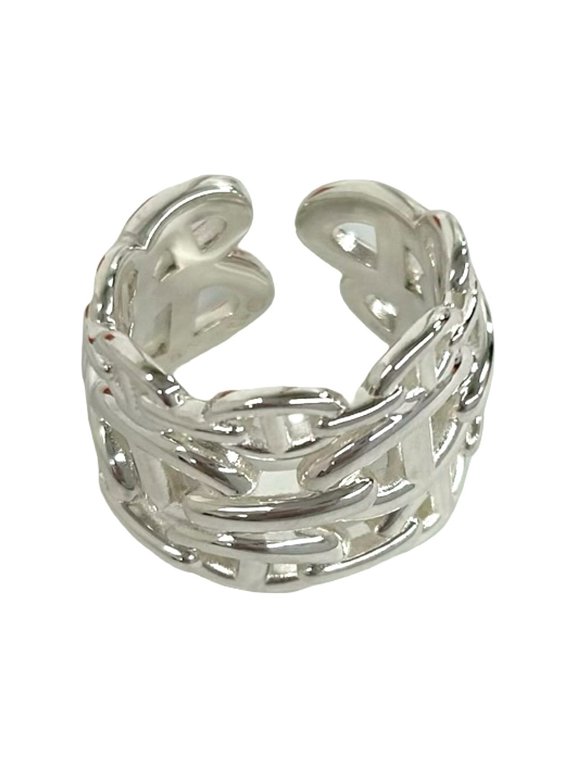 Pre-Owned HERMES Chaine d'Ancre Enchainée GM Ring, Sterling Silver 925, Men's Silver, Item No....