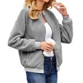 thumbnail image 2 of Spring Fall Women Long Sleeve Bomber Jacket Zipper Casual Fleece Coat, 2 of 4