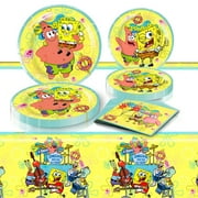 Spongebob Birthday Decorations, Spongebob Party Decorations Tableware with 20 Plates, 20 Napkins and 1 Tablecover for Spongebob Party Supplies