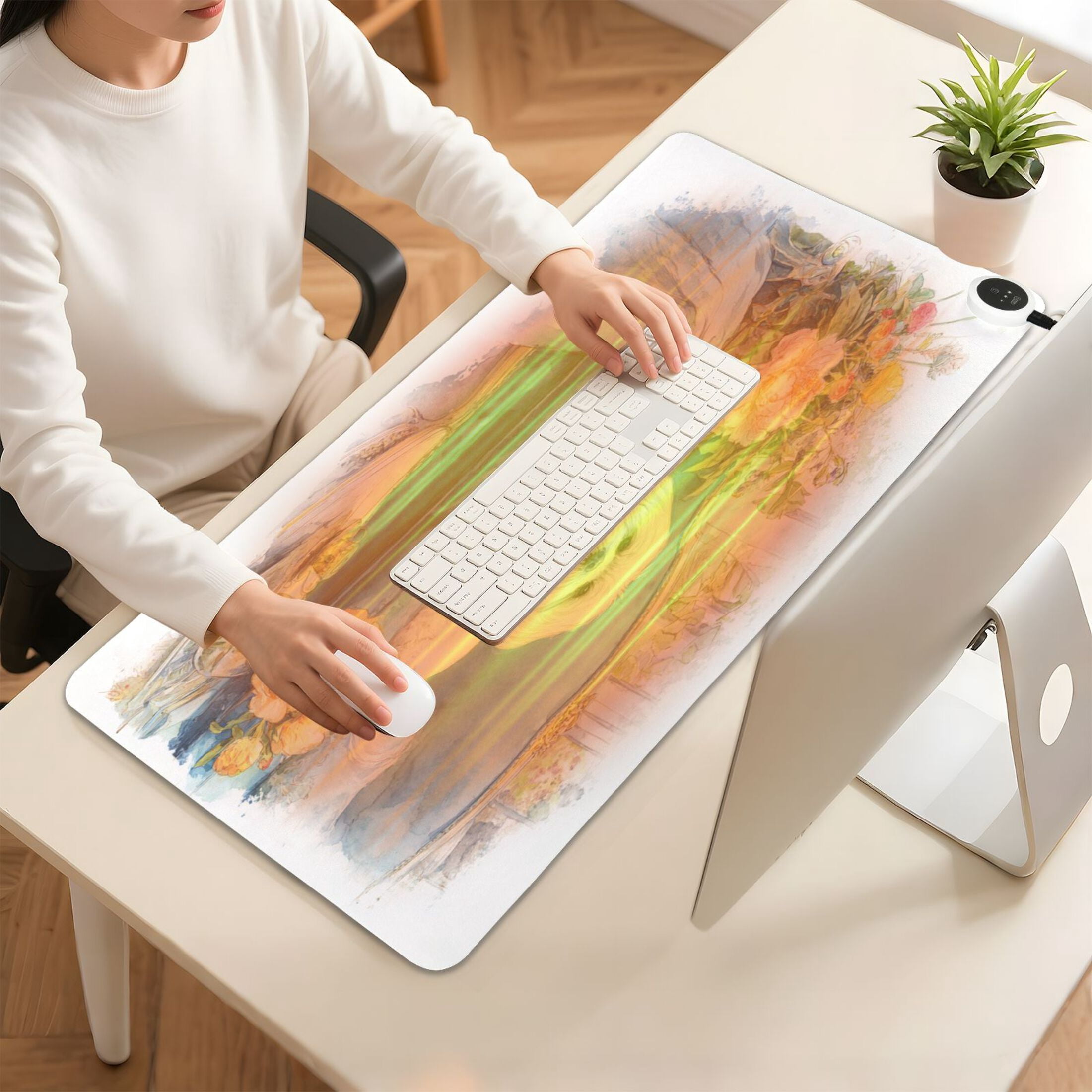Large Heated Desk Mat Mouse Pad 31.5"x13"PU Leather Graphene Heating Desk Warmer with 3 Temperature Settings 110V US Plug Non-Slip Warm Pad for Home, Office, and Gaming The Obedient Shih Tzu Dog