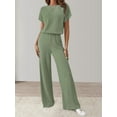 thumbnail image 5 of Women'S Casual Summer Travel Vacation Wear Two-Piece Suit Short Sleeve Wide Leg Pants Casual Suit Green XXL, 5 of 7