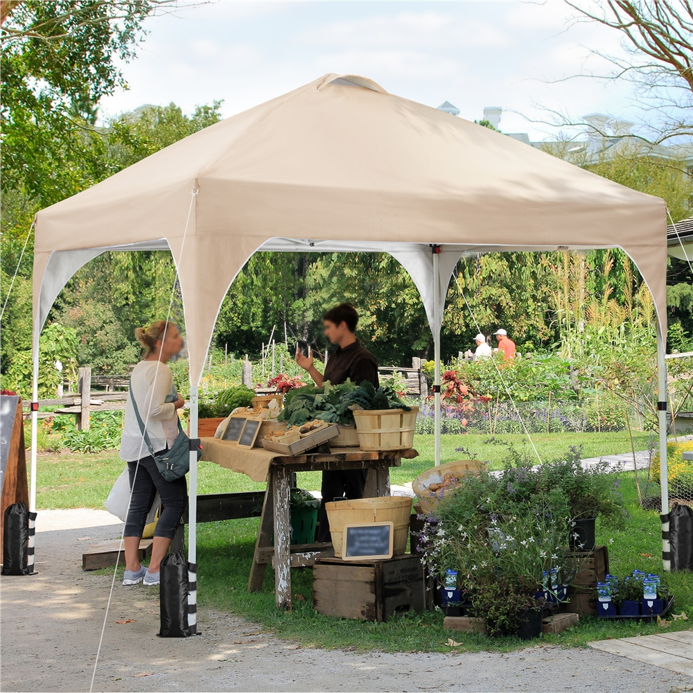 Renwick 10x10ft Portable Pop-up Canopy Tent with Roller Bag & Sandbags, Beige