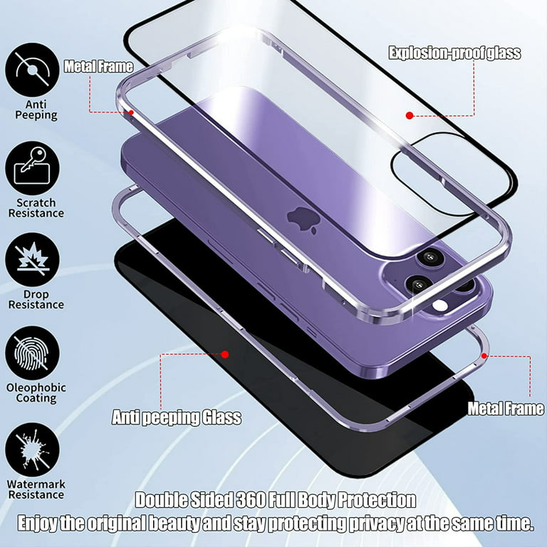 Highest Rated Wireless 360 Full Protection Aluminum Bumper Cover with Integrated Tempered Glass Screen Protector for iPhone 14 Pro Max - Purple