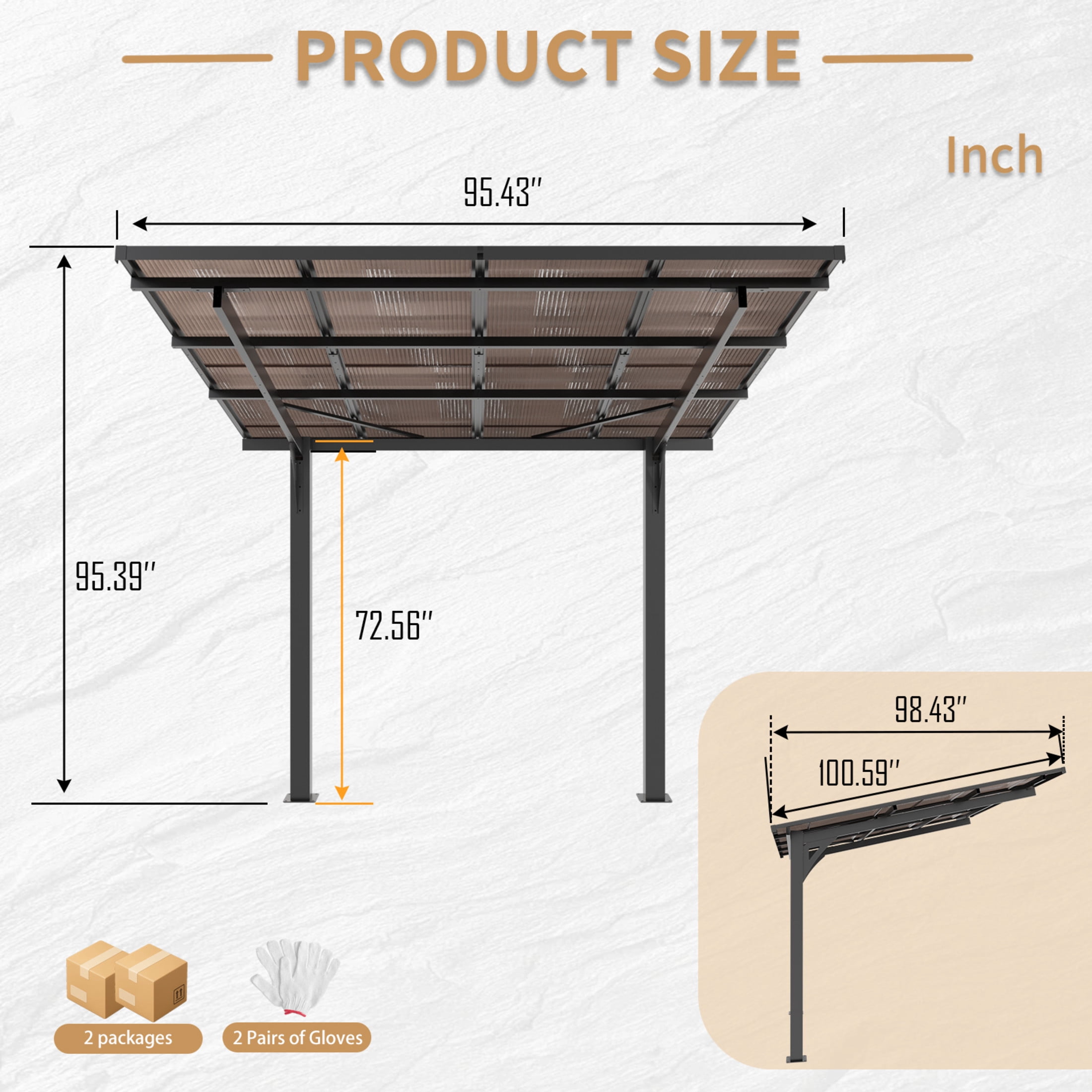 Noble House 8x8 FT Galvanized Steel Carport Awning, Sloped PC Roof Outdoor Utility Shelter & Grill Canopy, Black