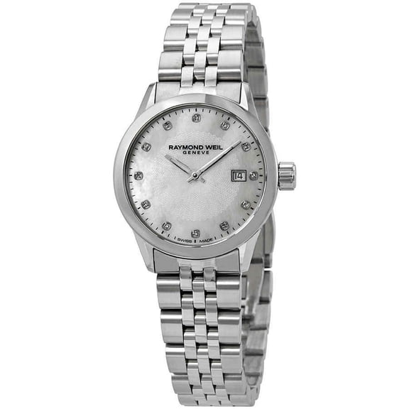 Raymond Weil Freelancer Stainless Steel Mother-of-Pearl Dial Diamonds Date Quartz Womens Watch 5629-ST-97081