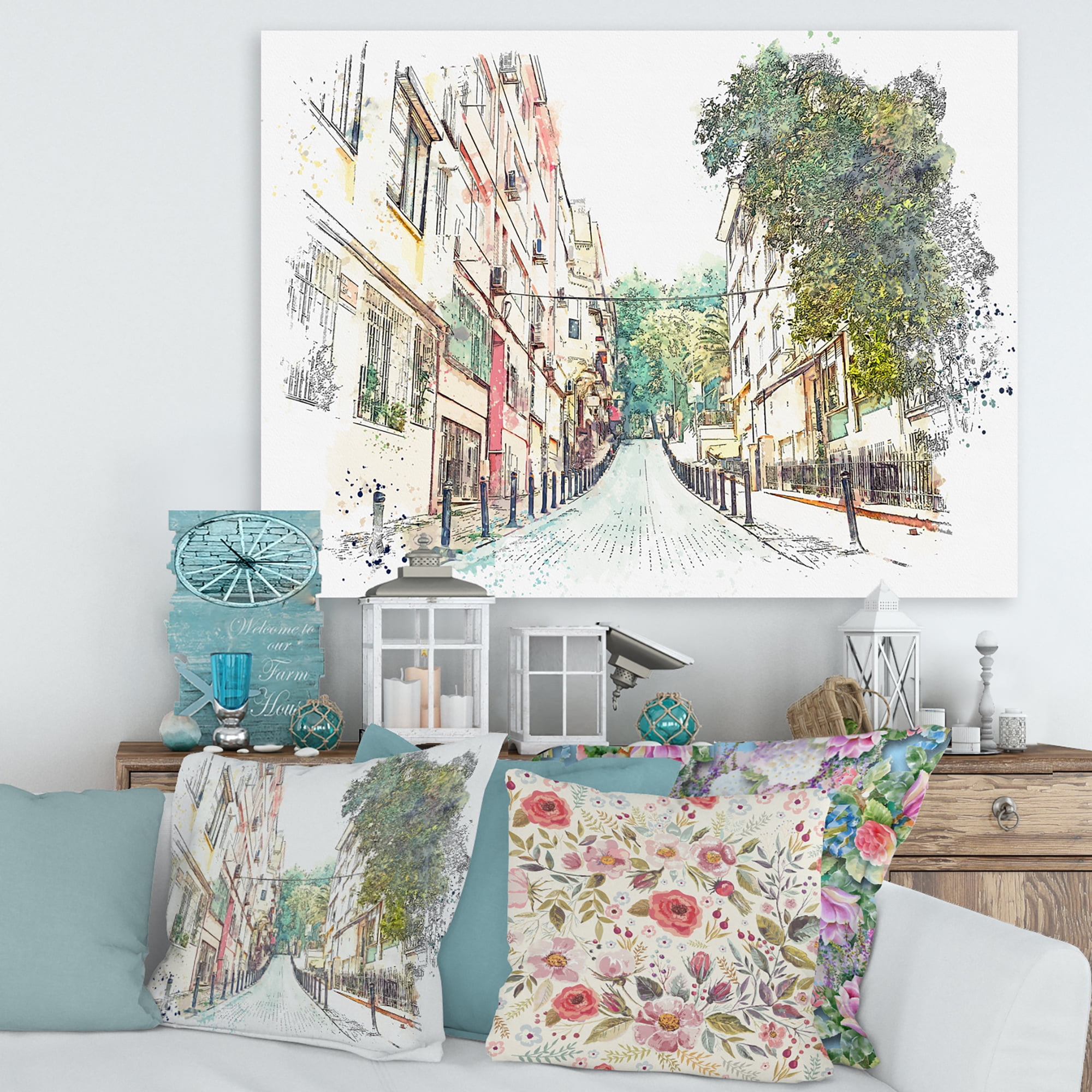 Designart ' Traditional Street In City Istanbul ' Traditional Canvas Wall Art Print