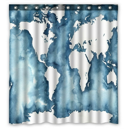Abstract Art Shower Curtain PHFZK Abstract Art Splatter Painting Shower Curtain, Watercolor World Map Blue Polyester Fabric Bathroom Shower Curtain 66x72 inches ()