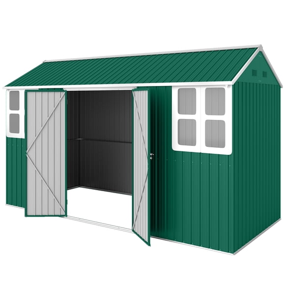 CoSoTower 12' x 5.5' Metal Garden Storage Shed, Outdoor Tool Storage House with Lockable Door, Vents, Sloped Roof, Green
