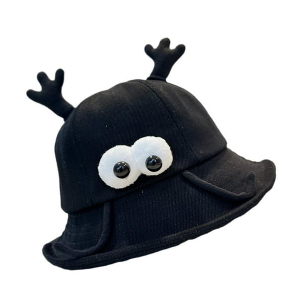 Divertido sombrero de pescador con ojos grandes, práctico gorro de playa, cómodo, adorable para el verano Negro