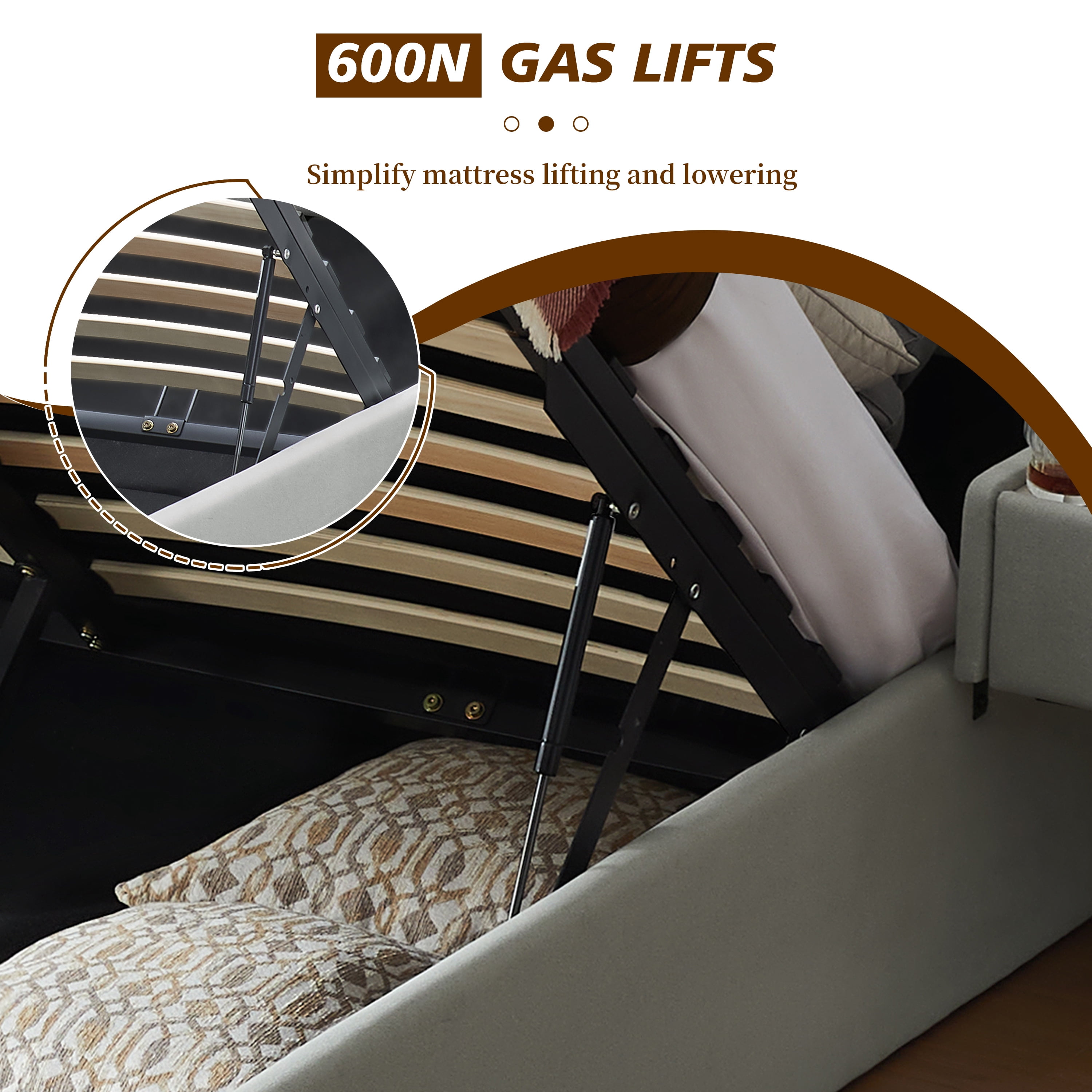 Upholstered Lift Storage Bed Frame with Velvet Headboard, 2 Drawers & 9.6" Under-Bed Storage, Queen Sizes in Light Grey, No Box Spring Needed, Ergonomic Design for Ultimate Comfort