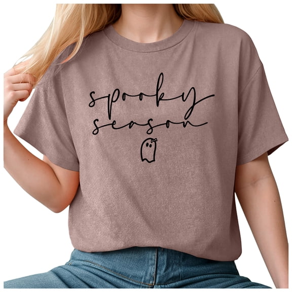 Towmus Women Plus Size Blouse Graphic Halloween Cute Casual Letter T-Shirt Short Sleeve Funny Top Tees