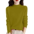 thumbnail image 3 of ManxiVoo Women's Lightweight Sweater Semi Turtleneck Long Sleeve Pullover Layering Base Top for Work Office Comfort Stretch Knit Casual Chic S Size Yellow, 3 of 6