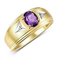 thumbnail image 3 of RYLOS Men's Rings Yellow Gold Plated Silver Classic 8X6MM Oval Gemstone &  Diamond Ring Amethyst February Birthstone Rings For Man Silver Rings Size 8, 3 of 7