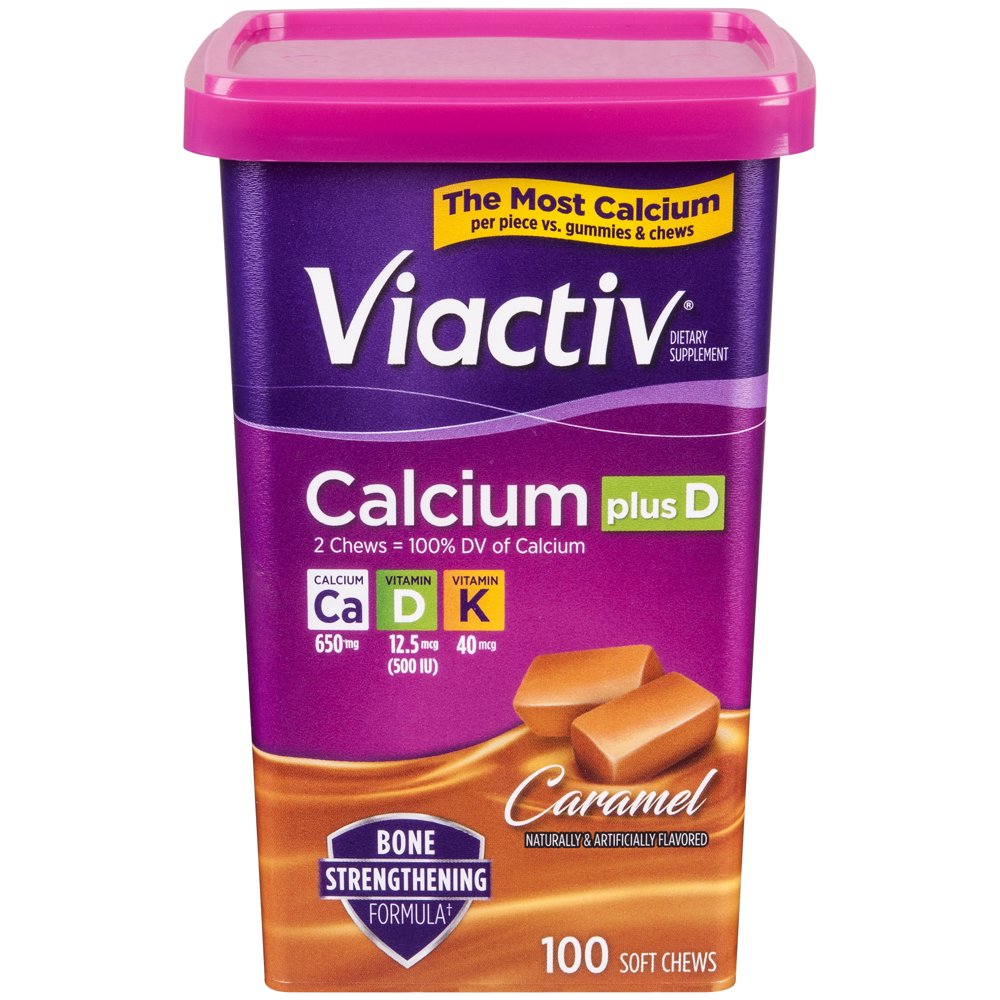 Viactiv Calcium + Vitamin D3 Supplement Caramel Flavor Soft Chews, 100 Chews