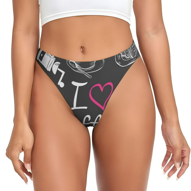 Balery I Love Coffee Tangas de Algodón para Mujer con Estampado – Ropa Interior Sexy, Transpirable, G-string-Medium