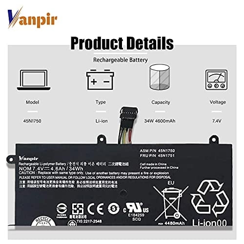Vanpir 45N1750 Batería para portátil, 7.4V 34W 4600mAh 4-Cell Compatib