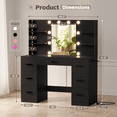 thumbnail image 7 of Vineego Vanity Desk with Adjustable Lighted Mirror, Vanity Table Set with Drawers & Storage Shelves, Makeup Vanity for Bedroom Dressing Room, Black, 7 of 7