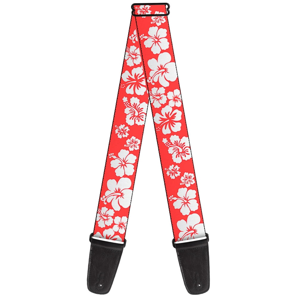 Buckle-Down Guitar Strap, Hibiscus Light Red White, 2 Inches Wide