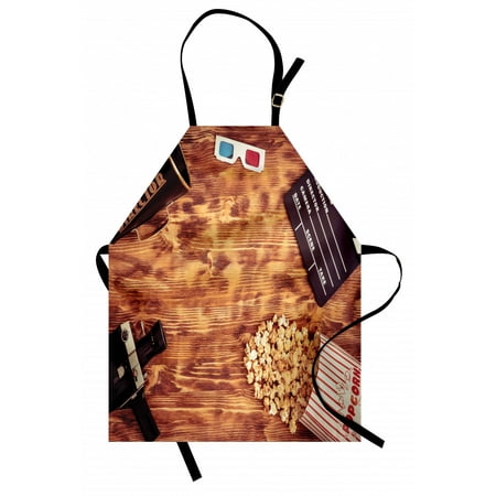 

Movie Theater Apron Retro Cinema Objects on a Wooden Table Top View Analog Vintage Technology Unisex Kitchen Bib Apron with Adjustable Neck for Cooking Baking Gardening Multicolor by Ambesonne
