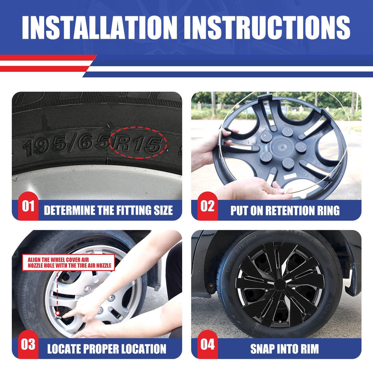 4 Pack 15 inch Steel Wheel Hubcaps for 2007-2025 Nissan Versa,2007-2019 Versa Sedan,2007-2012 Versa Hatchback,2014-2019 Versa Note,Snap-on Installation,Black Lacquer