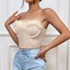 thumbnail image 3 of Gibobby Top de corsé de plumas de encaje de pestañas con cuello en V sexy de color sólido para mujer(Beige,G), 3 of 5