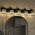 thumbnail image 5 of 5-Light Modern Crystal Bathroom Vanity Lights Black Bathroom Light Fixtures Crystal Vanity Shower Lights Over Mirror, Mirror Glass Crystal Bathroom Vanity Lighting Fixtures, 5 of 7
