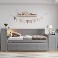 thumbnail image 4 of Harper & Bright Designs Full Size Daybed with Trundle and Desk, Space Saving Daybed with Storage Shelves, Drawers & Cabinet, Captain's Bed Sofa Bed Frame with LED Lights, Gray, 4 of 13