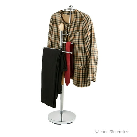 Wood Valet - Mind Reader Wood and Steel Valet Suit Rack Stand, Silver