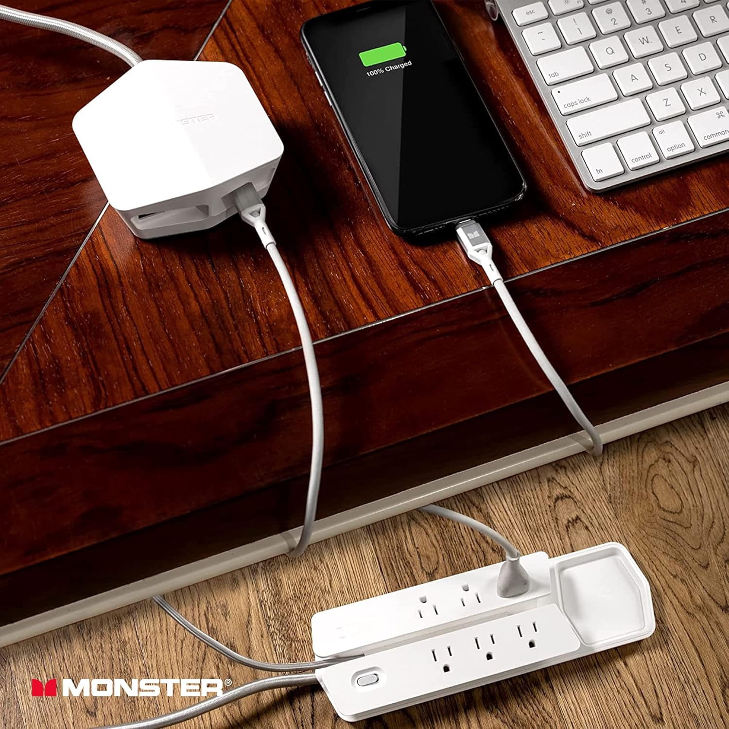 Monster Power Center Vertex Surge Protector, 6 AC Outlets, 2 USB-A & 1 USB-C Port, Detachable USB Power Strip