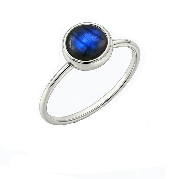 Tibetan Silver Handmade Minimalist Ring for Women 925 Sterling Silver Round Labradorite Gemstone Ring