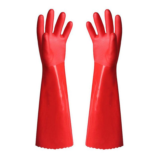 Guantes de felpa todo en uno de 39 cm, color rosa, de una sola pieza, resistentes al agua, cálidos, para lavar platos, de goma, para limpieza de cocina, duraderos y todo en uno