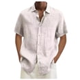 thumbnail image 2 of Cuoff Designer Spring Summer Men's Casual Cotton Linen Solid Color Short Sleeve Shirts Loose Shirts White 4X, 2 of 4