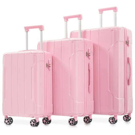 Luggage Sets 3 Piece, Hard shell ABS Lightweight Durable Suitcases with Double Spinner Wheels 20/24/28 Inch (Pink)