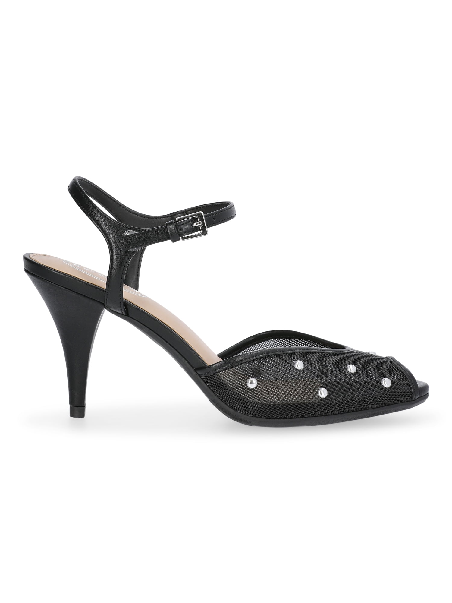 Scoop Women's Studded Mesh Peep Toe Heels with Ankle Strap