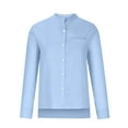 thumbnail image 4 of RQYYD Women's Cotton and Linen Button Down Shirts Long Sleeve Solid Color Lapel V Neck Blouse Casual Fall Work Tunic Tops, 4 of 8