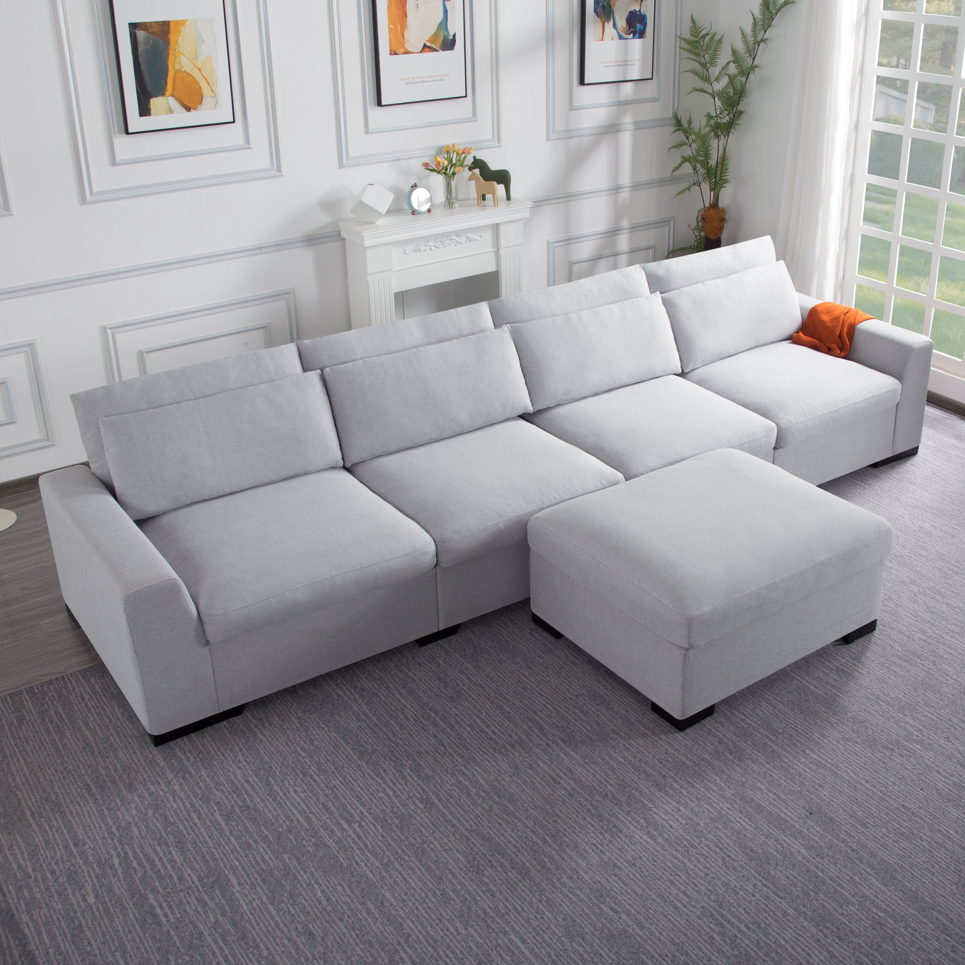 Gewnee Modern Modular Sectional Sofa Set with Ottoman, High-Density Foam, Removable Cushions, Solid Wood and Metal Frame, Suitable for Home/Office Use