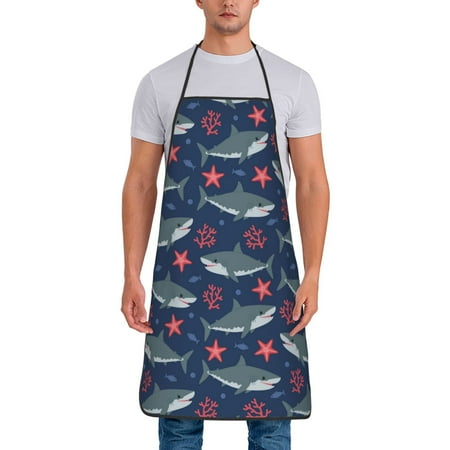 

Chef Aprons for Men and Women - Cartoon Cute Shark Starfish Oil-Resistant Bib Aprons for Cooking Waterproof BBQ Grilling Kitchen Aprons Gifts for Women and Men
