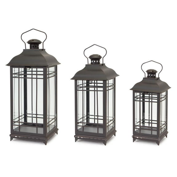 Home Lantern (Set Of 3) 14"H, 17"H, 20"H Metal, Glass