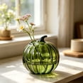thumbnail image 2 of SLYNSHome Striped Glass Pumpkin Shaped Vase, Mini Hydroponic Flower Container,Green Decorative Pumpkin Glass Centerpiece For Fall Thanksgiving Indoor Tabletop Home Decor, 2 of 6