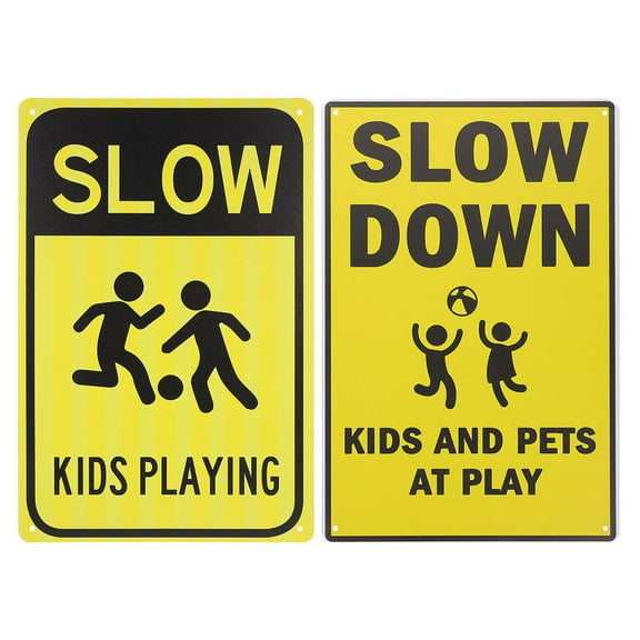 2pcs Warning Sign Road Street Signs Caution Road Signs Kids Playing Attention Signs