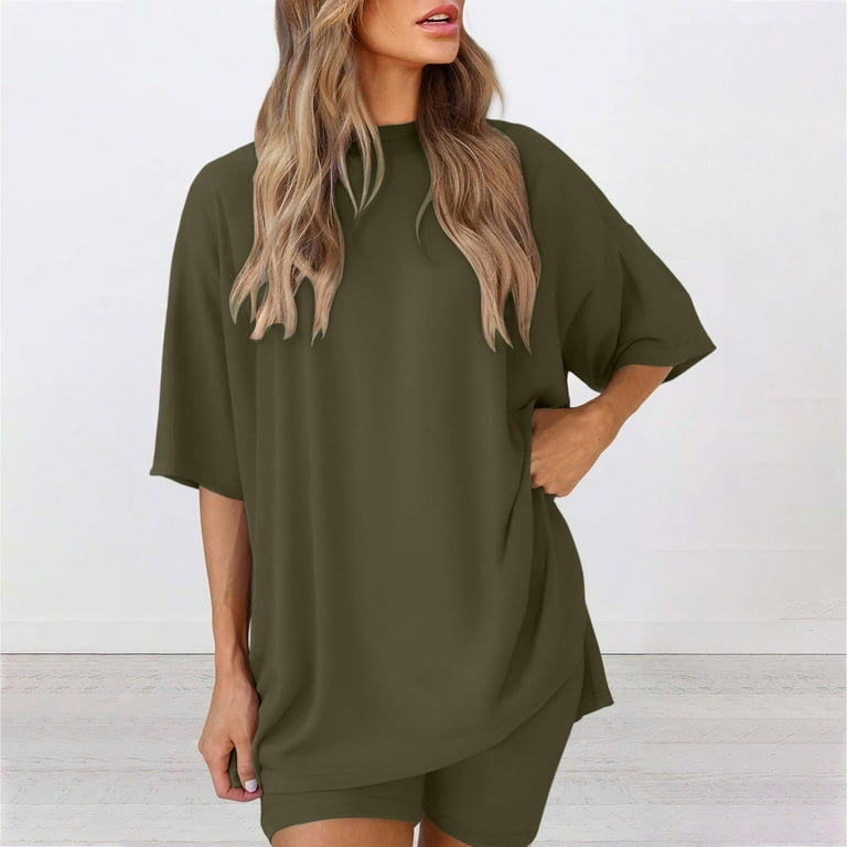 Full Size Half Sleeve T-Shirt and Shorts Set Plus Size Army Green / L