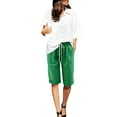 thumbnail image 2 of Sngxgn Womens Shorts Comfy Summer Drawstring High Waist Cotton Shorts for Women Trendy(Green,XXXL), 2 of 8
