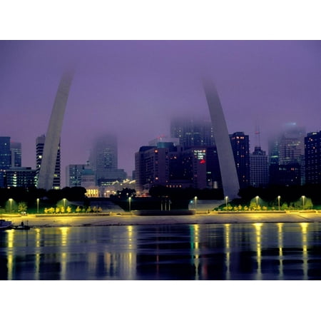 City Skyline in Fog, with Gateway Arch and Mississippi River, St. Louis, Missouri Print Wall Art By John Elk