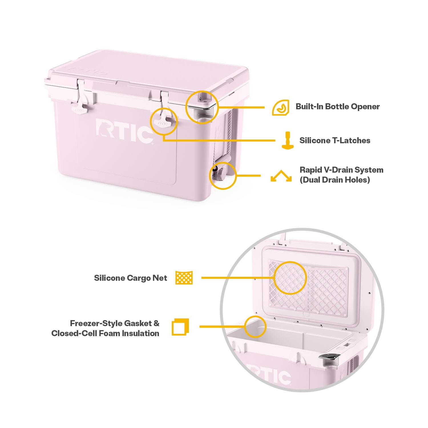 RTIC 32 QT Hard-Sided Ice Chest Cooler, Ultra-Light, Fits 48 Cans, Pale Pink