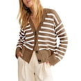 thumbnail image 2 of V Neck Button Down Long Sleeve Open Front Ribbed Knit Outerwear Womens Striped Cardigan Sweaters, 2 of 6