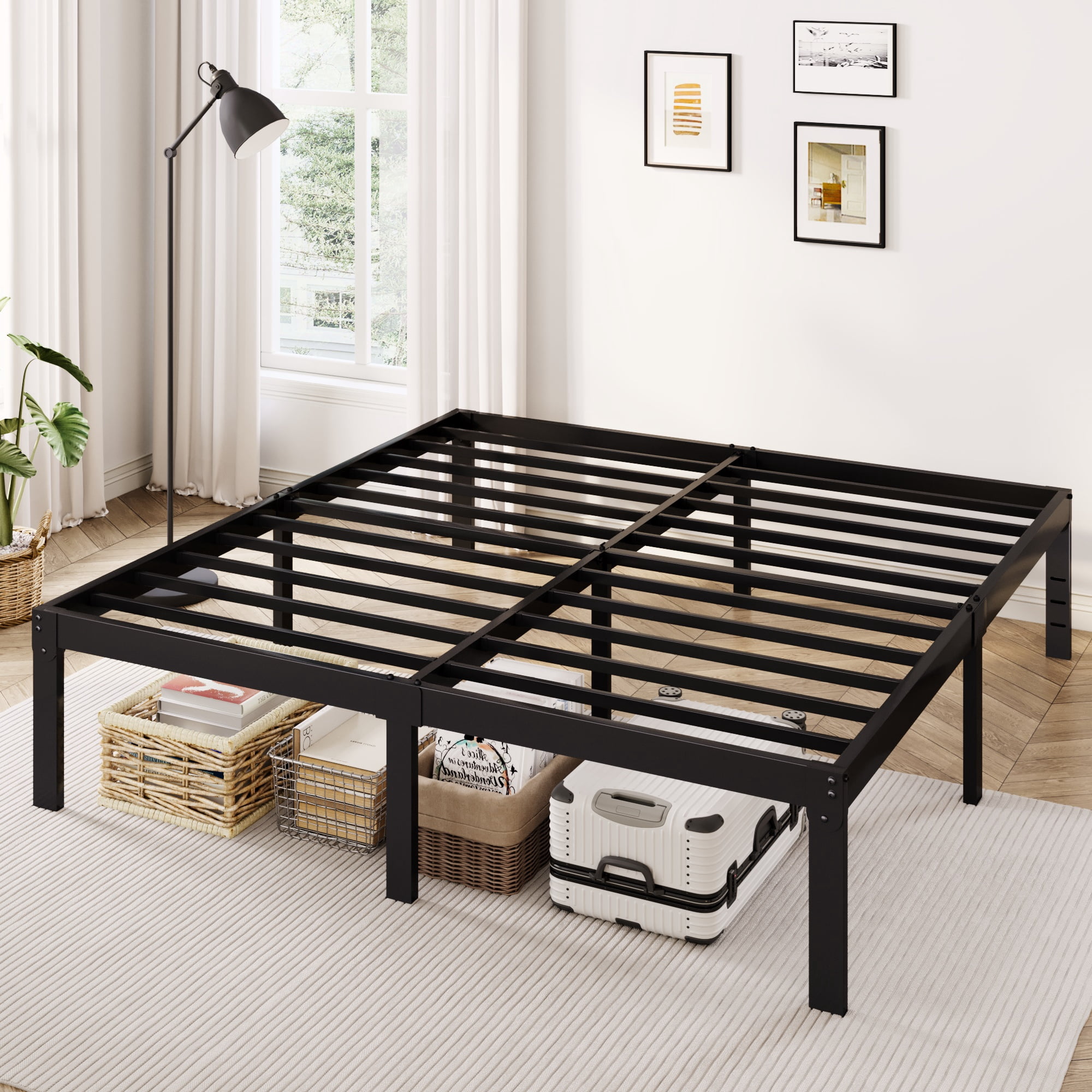 Merrland 12 Inch King Size Metal Platform Bed Frame, Heavy-Duty, Under-Bed Storage Space, Easy Assembly, Headboard Compatible, Black