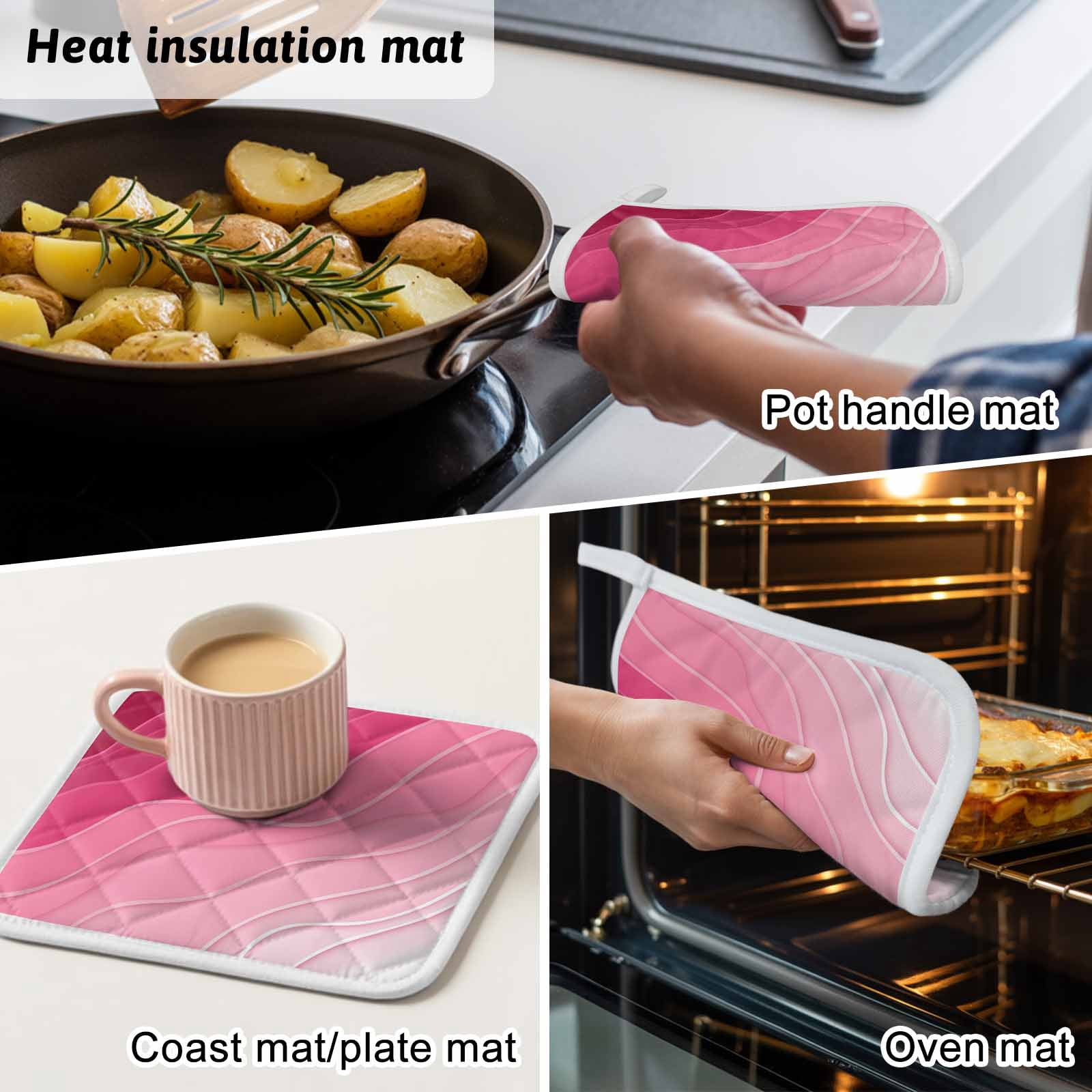 Valentines Pink Ombre Pot Holders for Kitchen Heatproof Potholder, 3 Pack Modern Geometric Abstract Aesthetic Cream Hot Pads Multipurpose Oven Pads Cloth Potholders Trivet for Cooking Baking