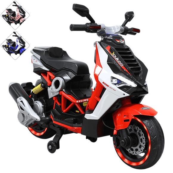 Motocicleta Eléctrica Montable para Niños Luces LED Bluetooth Llantas de Equilibrio Batería 12V Diseño Sport - Rojo