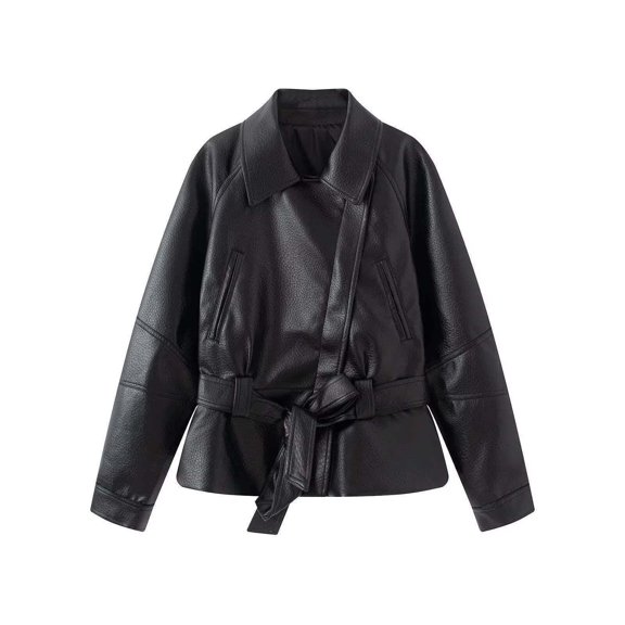 Zpanxa Leather Jacket Women Solid Color Long Sleeve Casual Jacket Warm Cozy Comfortable Classic Versatile Trendy Winter Outerwear